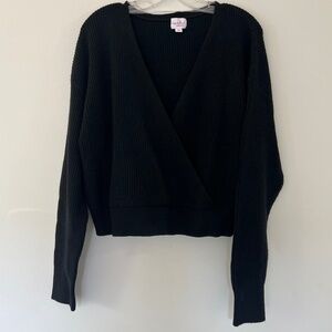 Isabel Maternity Black Ribbed Wrap front Sweater Cozy Stylish Baby Bump Sz. XL